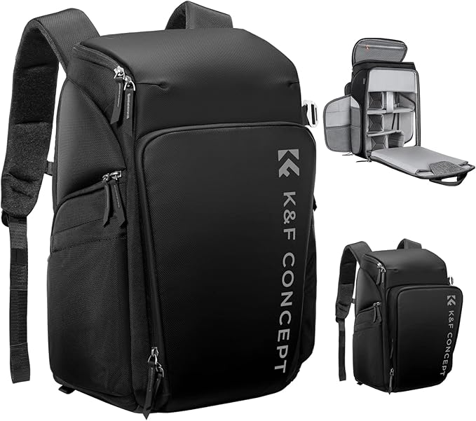 K&F CONCEPT Camera bag Backpack 25L Large Capacity Camera Case with Raincover 15.6 Inch Laptop Compartment Compatible with Canon/Nikon/Sony/DJI Mavic Drone Travel Camera Backpack