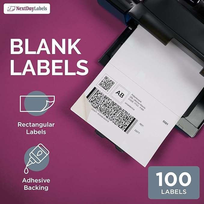 NextDayLabels Half Sheet Shipping Labels 5.5" x 8.5" – Printable Blank Labels for Laser & Inkjet Printers, White Self-Adhesive Stickers, 2 Per Page for Ship, FBA, UPS & FedEx, Made in USA, 250 Pack