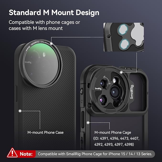 SMALLRIG 52mm Magnetic Circular Polarizers Filter Kit for SMALLRIG Phone Cage for iPhone 15 Series, Magnetic CPL Polarizing Filter with M Mount Filter Adapter, HD Optical Glass Filter Kit - 4388B