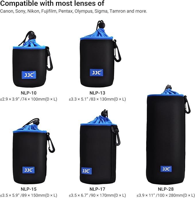 JJC Drawstring Neoprene Camera Lens Pouch Case, Protective Lens Bag for DLSR Mirrorless Lenses Up to 3.9 x 11.0" (D X H) for Canon EF 70-200mm EF 100-400mm EF 70-300mm AF-S 70-200mm and More