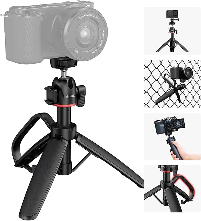 SMALLRIG Small Camera Tripod, Extendable Selfie Stick, 8" Mini Handheld Tripod in Carabiner Shape with Mantis Hook, 360° Ball Head, Cold Shoe Mount, 1/4"-20 Screw for DSLR, Action Camera, Phone - 5285