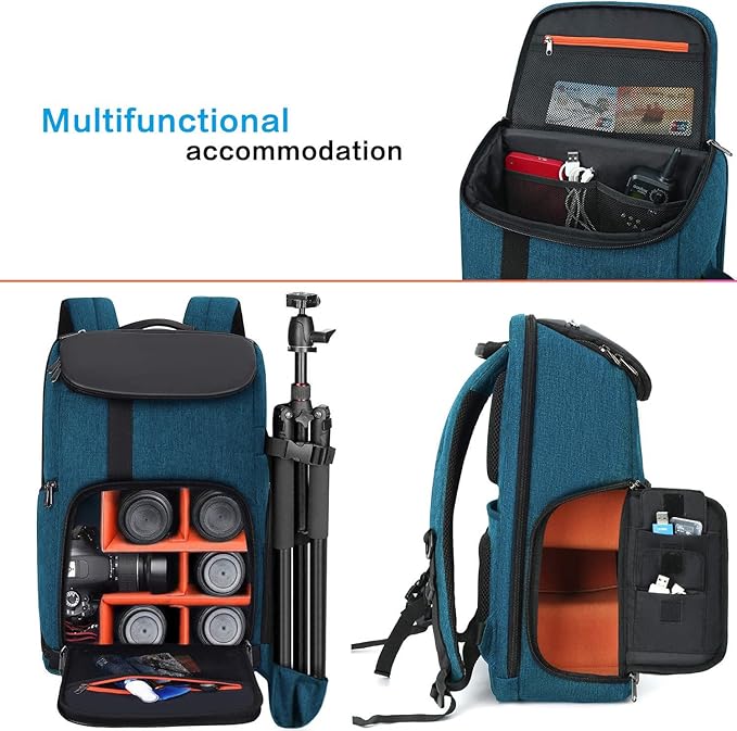 MOSISO Camera Backpack, DSLR/SLR/Mirrorless Large Men/Women Photography Camera Bag Case with 17.3 inch Laptop Compartment&Tripod Holder&Rain Cover Compatible with Canon/Nikon/Fuji/Laptop, Teal Blue
