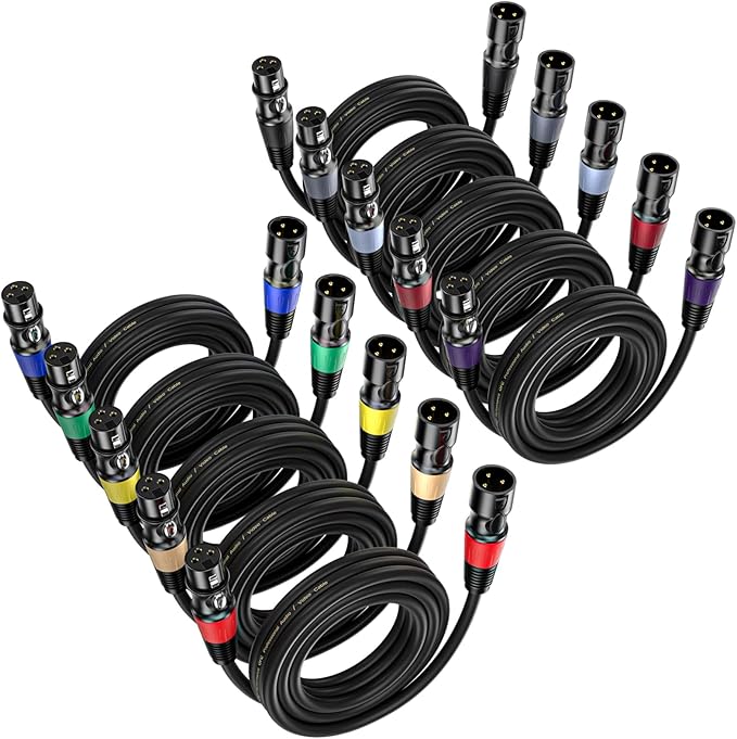 EBXYA XLR Cables 10ft 10 Packs - Premium Balanced DMX Cable, XLR Male to Female Microphone Cable, Black