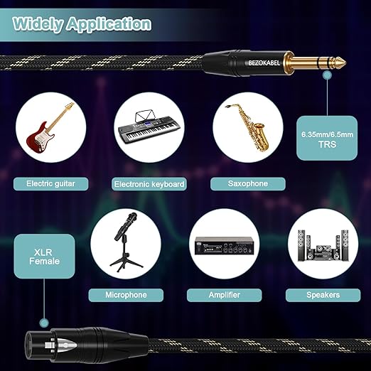 XLR to 1/4 Inch (6.35mm) TRS Cable, Balanced XLR Female to 1/4 Adapter 6FT 2Pack, Quarter Inch to Microphone Cable