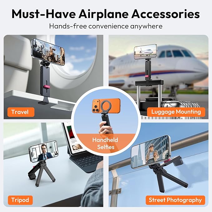 ULANZI MA88 Magnetic Phone Tripod Mount for MagSafe iPhone 17-12 Series, Strongest Magnet Handsfree Airplane Phone Holder for Woman Man, 360° Rotation Long Flight Travel Essentials for Seat Tray Table