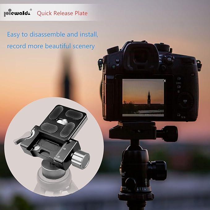Aluminum Metal Quick Release Plate with 1/4" D-Ring Screw/Slotted Screw and 3/8" to 1/4" Mount Screw Adapter, Tripod Mounting Plate Fits Arca-Swiss for SLR Camera Tripod Ball Head (PU-40)