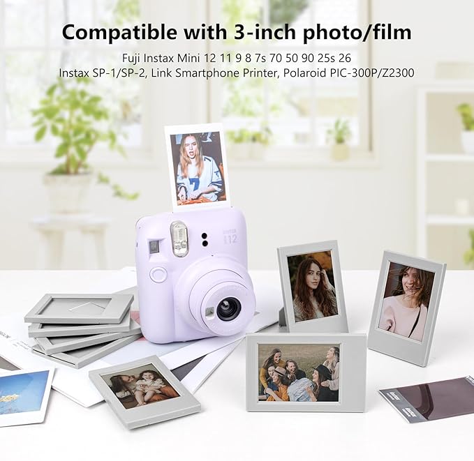 HIYQIN 8 Pack 2x3 Mini Photo Frame Set with Clear Protective Film - Desk Stand Up Display Small Picture Frames for Polaroid Instax mini 12/11/evo/Liplay/41/40/99/SE/9/8/7+ Photo, 3-Inch Film Frame- Freestanding Photo Holder - Grey