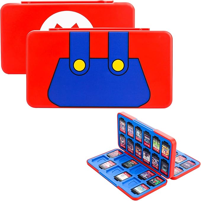 RHOTALL Game Card Case for Nintendo Switch/OLED/Lite/2 , Storage Card Box with 48 Game Cards Cartridge and 24 SD Cards Slots, Switch Games Holder with Magnetic Design - for red and blue