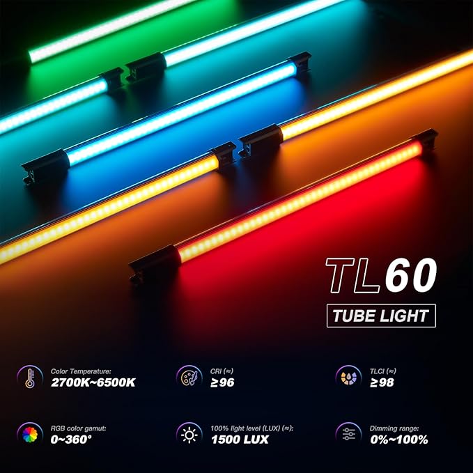 Godox TL60 Handheld Light Wand, RGB Stick Light for Photography, 2600mAh Rechargeable Tube Light for Video Shooting, APP Control 2700K-6500K 39 FX Effects for Studio Photography Recording Streaming