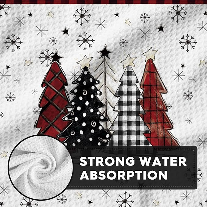 Artoid Mode Red Xmas Tree Snowman Merry Christmas Kitchen Dish Cloths, 12x12 Inch Quick Dry Microfiber Dishcloths for Kitchen Dish Rags Set of 4