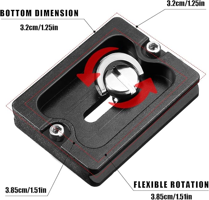 Frienda 2 Pieces Metal Quick Release Plate with 1/4''-20 Camera Screw Tripod Mount Plate Fits Standard for DSLR Camera Tripod Ball Head(Black,Pu50)