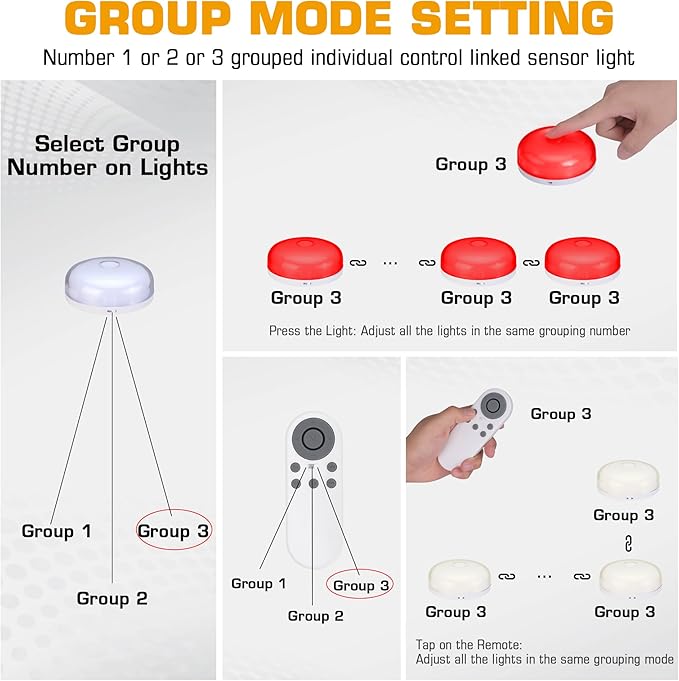 EverBrite Puck Lights with Remote, Rechargeable Linked Sensor Under Cabinet Lights, 10 RGB Colors, Group Control Dimmable Kitchen & Bedroom (6-Pack)