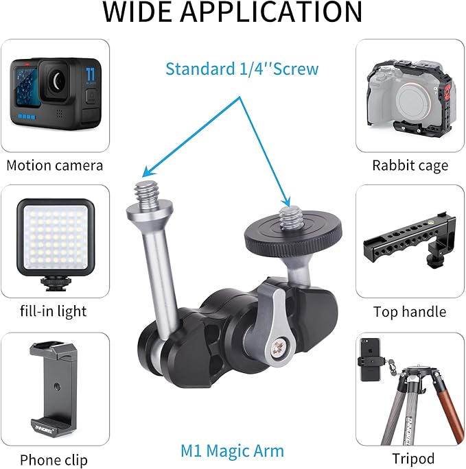 Magic Arm INNOREL M1 Universal Adjustable Aluminum Alloy Magic Arm with Dual Ball Head Articulating 1/4" Screw on Both Ends for Tripod/LED Light/LCD Monitor/Microphone/Phone Clip Load 6.6lb/3kg