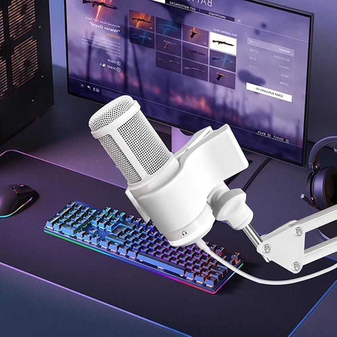 BILIONE 4 Pcs Versatile Mic Clip, Adjustable Microphone Holder Clip for Microphones with Outer Diameter Between 32mm and 60mm, with 5/8" to 3/8" Screw Adapter (White)