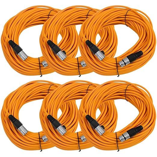 Seismic AudioSAXLX-100Orange6 Pack of 100-Feet Orange XLR Male to XLR Female Microphone Cables, Balanced