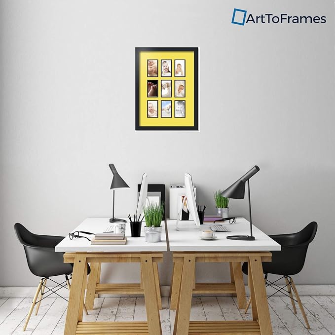 Art to Frames Double-Multimat-1046-47R/89-FRBW26079 Collage Photo Frame Double Mat with 9-3x5 Openings and Satin Black Frame