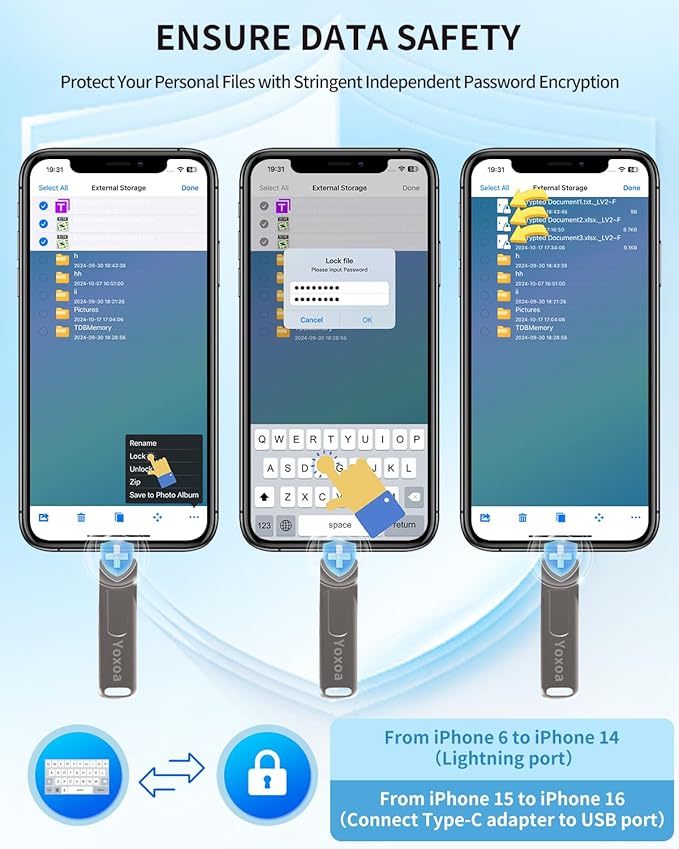 MFi Certified 256GB Flash Drive for iPhone & iPad, High-Speed Photo Stick for External Memory Storage, Backup & Transfer Files, USB Stick for iPhone/iPad/iOS/Android/PC (Available Space: ~244GB)Black