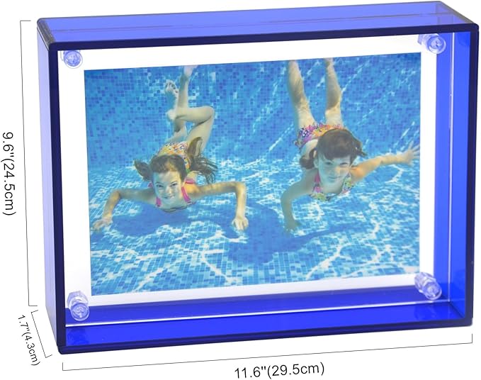 Gelite Acrylic 8X10 Picture Frame to Display 8x10 6x8 5x7 Pictures Mat-free Neon Floating Photo Frame for Wall and Tabletop, Navy Blue