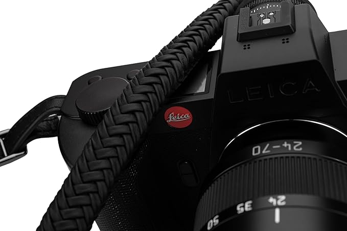 Vi Vante Leather Braided Camera Strap Matador Noir w/Electroplated Rings, Hand-Made 47 inches
