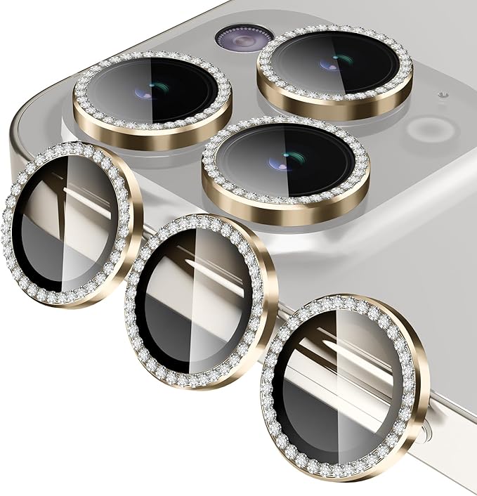 Jeluse Camera Lens Protector for iPhone 17 Pro Max/17 Pro/16 Pro Max/16 Pro/15 Pro Max/15 Pro/14 Pro Max/14 Pro, 9H Tempered Glass Screen Protector Cover Alignment Kit Metal Individual Ring