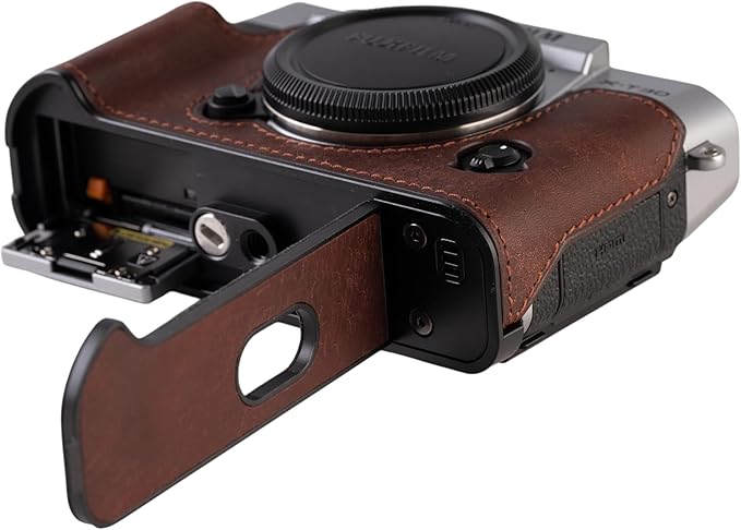 Handmade Genuine Leather Camera Half Case for FUJIFILM X-T30III /FUJIFILM X-T30III Camera Case/FUJIFILM X-T30III Case - Top Layer Cowhide Body + Metal Base Plate (Matte-Brown)