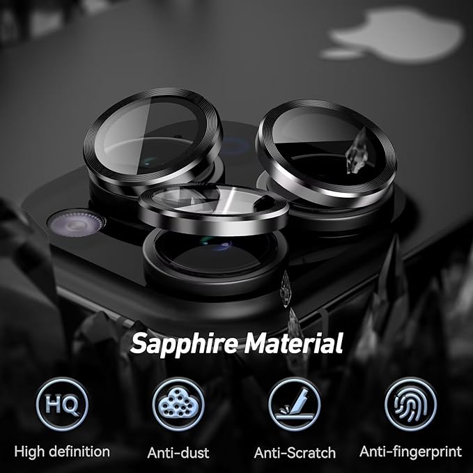 Jeluse 3X2 Pack Camera Lens Protector for iPhone 16 Pro Max/iPhone 16 Pro/iPhone 15 Pro Max/iPhone 15 Pro/iPhone 14 Pro Max/iPhone 14 Pro, 9H Tempered Glass Screen Protector Cover [Alignment Kit]