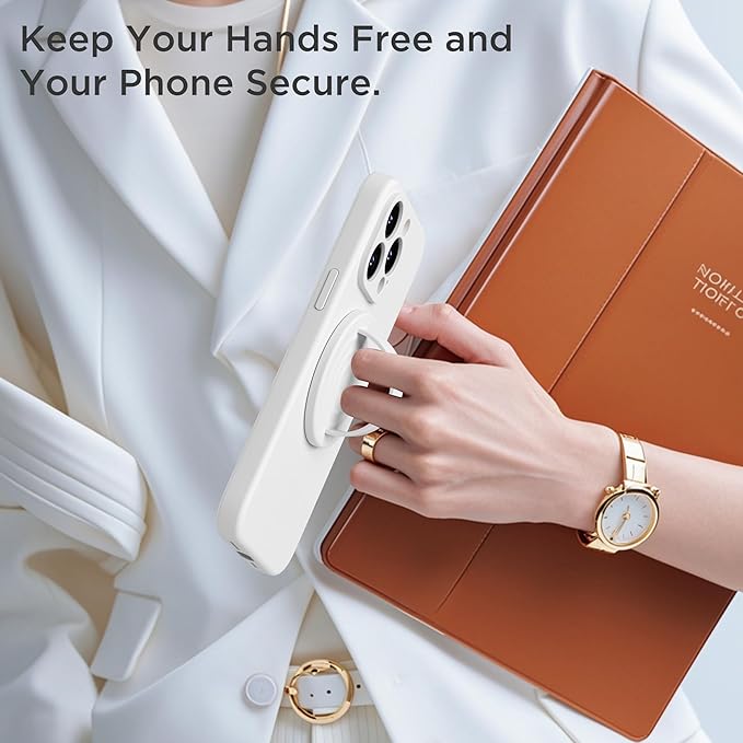 Upgraded Magnetic Phone Grip, Liquid Silicone Soft and Portable, Removable Finger Loop Ring Grip Holder for iPhone, Strong Magnetic Attraction, Compatible with MagSafe Phone Case, White