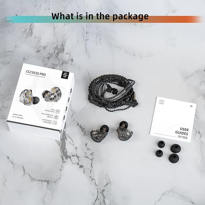 CCZ DC01 Pro USB C Headphones Wired Type-C in Ear Monitor Headphone, Professional USB C Wired Earbuds Super Bass Gaming IEMS with 1DD Patent Ear fin Ear tips for Singer Musician (Black, USBC-With Mic)