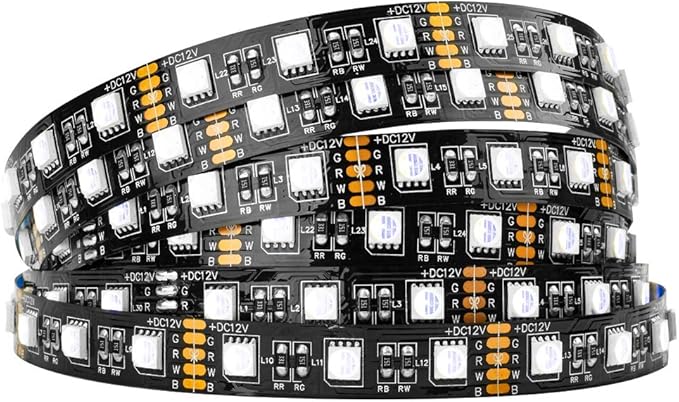 BTF-LIGHTING 5050 RGBW RGB+Cool White(6000K-7000K) 4 Colors in 1 LED Tape Light DC12V 5m 16.4ft 60LED/m Multi-Colored IP30 Black 12mm PCB for Bedroom Kitchen Home Decoration(No Adapter or Controller)