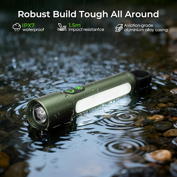 Magnetic Flashlight Rechargeable,2000LM 5000mAh Flashlights High Lumens with 18 Modes,Waterproof, Adjustable,Powerful Flash Light,Multi-Flashlights for Home,Car,Hiking,Camping(1, Green)