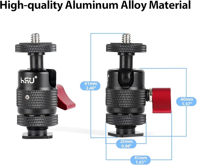 HSU Cold Shoe Mount Adapter, Aluminum 1/4”-20 Screw Hole 360° Rotation Camera Tripod Mount for Insta360 X4/X3/X2/X/RS/R/GoPro/Sony/DSLR Camera Flash and Other Cameras, Black