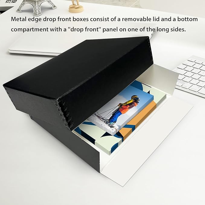 Lineco Museum Archival Storage Box, 16.75x20.75x3 in. Drop Front Design. Acid-Free with Metal Edge. Organize Photos, Pictures, Prints, Documents, Crafts, DIY. Black, 2 Pack
