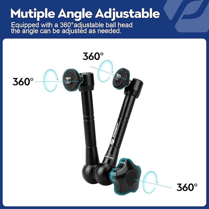 Fotopro 11 Inch Magic Arm Both 1/4 Inch Thread Screw Adjustable Articulating Magic Arm for Tripod LED Light Monitor Microphone Super Clamp