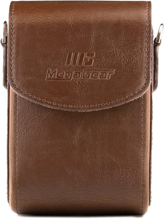 MegaGear Leather Camera Case with Strap, Compatible with Canon PowerShot S120, Nikon Coolpix P340, Panasonic Lumix DMC-ZS50, ZS45, Sony Cyber-shot DSC-RX100 III, IV, V – Brown