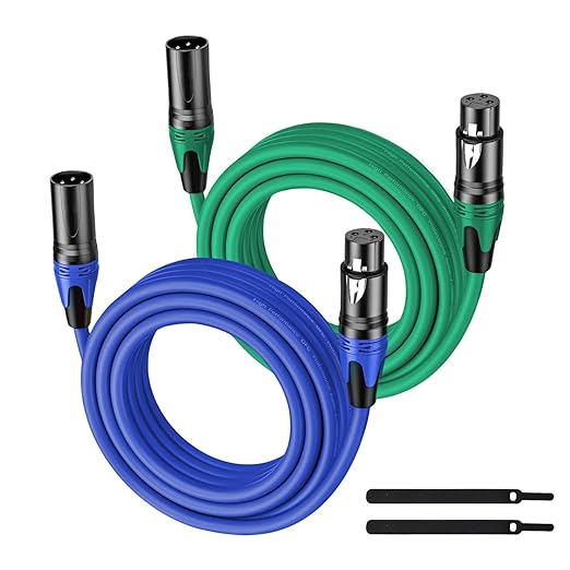 XLR Cable 25FT 2Pack Green+Blue- Premium Balanced Microphone Cable 3-Pin XLR Male to Female Mic Speaker Cable, Pure Copper and Plated Conductors