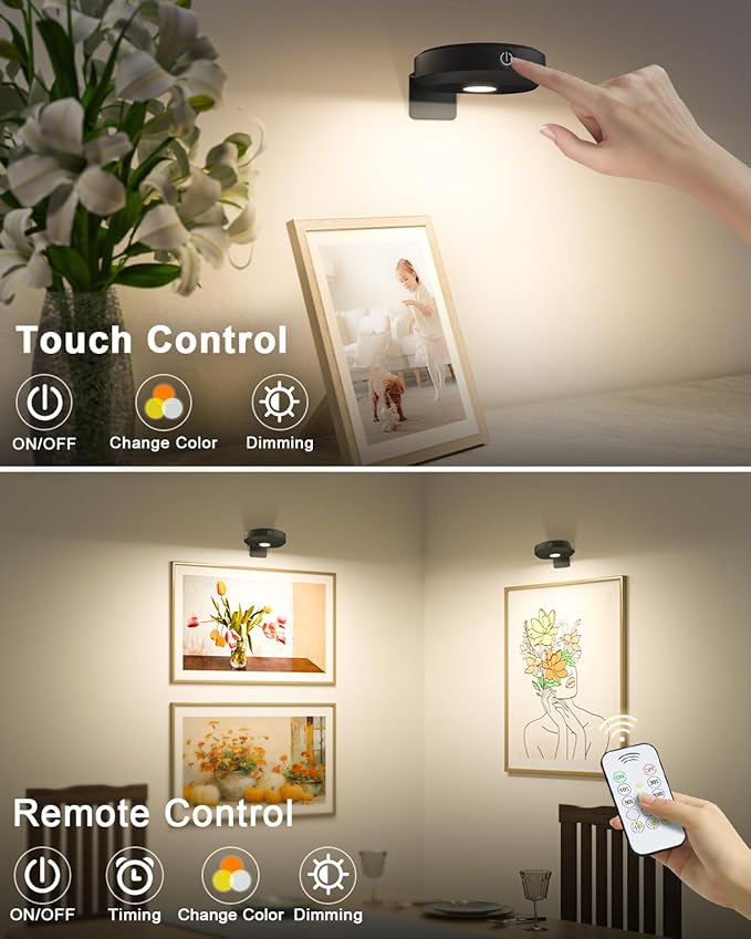 WILLED Picture Lights for Wall Rechargeable,Wireless Battery Operated Art Lighting for Paintings,Puck Lights with Remote,Picture Frame Lights,Dimmable & TimerWireless,Magnetic Gallery Light
