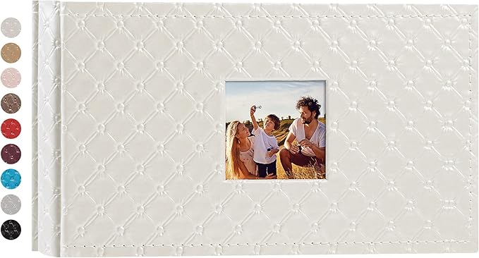 Mublalbum Small Photo Album 4x6 100 Photos Leather Cover Picture Book with Horizontal Pockets for Baby Wedding Anniversary and Family (White)