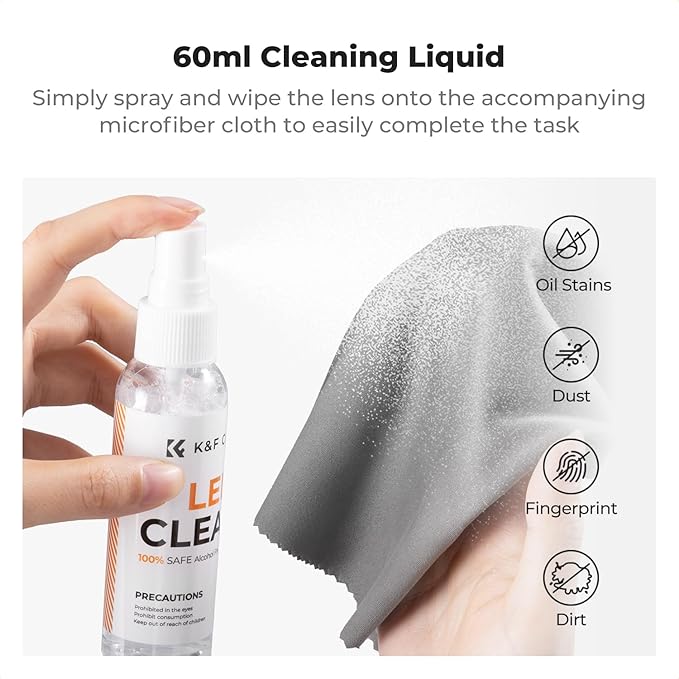 K&F CONCEPT 25-1 Professional Camera Cleaning Kit for DSLR Cameras with Full Frame Sensor Cleaning Swabs/60&20ML Lens Cleaner/Cleaning Wipes/Camera Blower/Lens Brush/Microfiber Cloths/Carrying Case