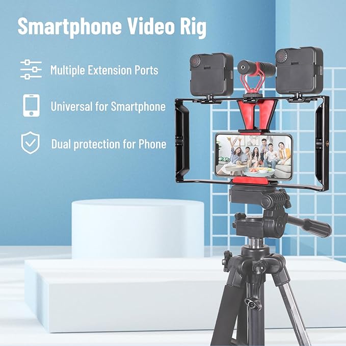 Smartphone Video Rig, Phone Video Stabilizer Grip Vlogging Cage with Cold Shoe 1/4 Screw Hole, Phone Handheld Rig for Videomaker Film Maker Video Grapher Live Recording
