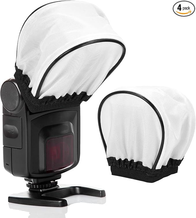 PATIKIL 3.5" x 2.4" Soft Mini Flash Diffuser Cap, 4 Pack Universal Elastic Flash Diffuser Cover for DSLR Camera Flashlight, White