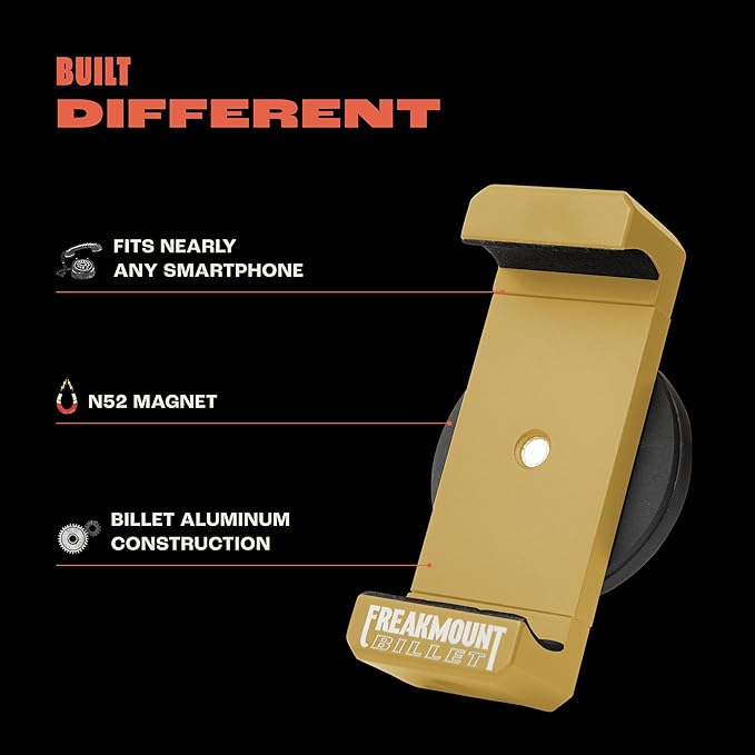 FREAKMOUNT Magnetic Motorcycle Phone Mount - Compatible with Harley Davidson - Premium Billet Aluminum Holder for Gas Tank, High-Speed Magnet Accessories - Fits Most Phones, Electric Yellow