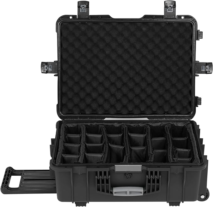 Waterproof Camera Cases, 24 x 17.5 x 10 Inch, Travel Rolling Case with Padded Dividers for Cameras, Lenses, Drones, Gear, equipment, Shockproof,Airline Carry-On, Inner 20.79"x 14.57" x 7.48"