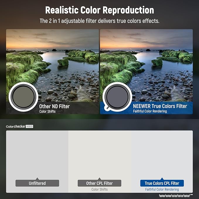 NEEWER True Colors 67mm Variable ND2-32 & CPL with Magnetic ND32, Polarized ND Filter Set, 2in1 Adjustable One Rotatable Light Reduction Reflection Elimination No Color Shift No X Cross No Vignetting