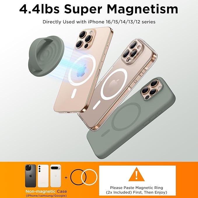 Magnetic Phone Grip Ring Holder, Liquid Silicone Magnet Cell Phone Grip Finger Loop, Compatible with Magsafe, Back of Phone for iPhone 17/16/15/14/13/12 Series, Calke Green