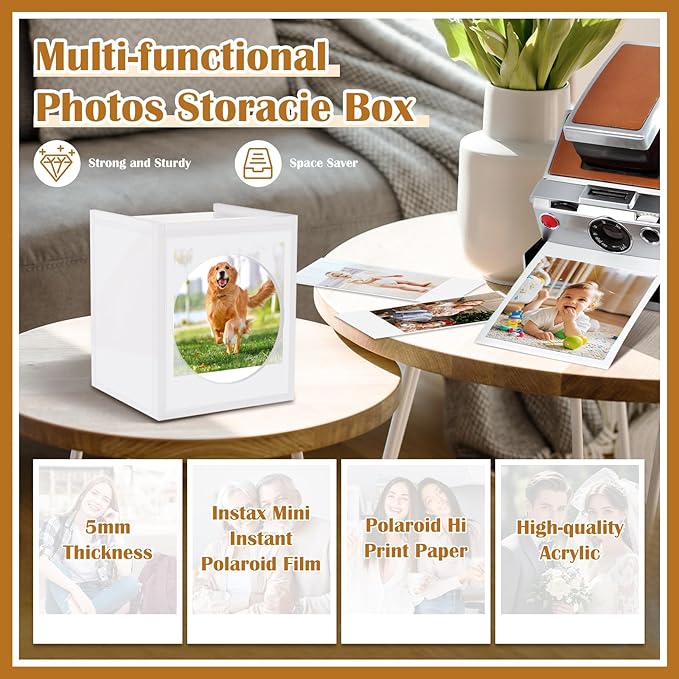 DARCKLE Mini Polaroid Frame & Photo Storage Box,4.2’’x3.5’’ Instax Frame,With magnetic sliding cover for Polaroid i-Type/600/SX-70 Film/Instax Mini Film,Wedding Guest Book Alternative