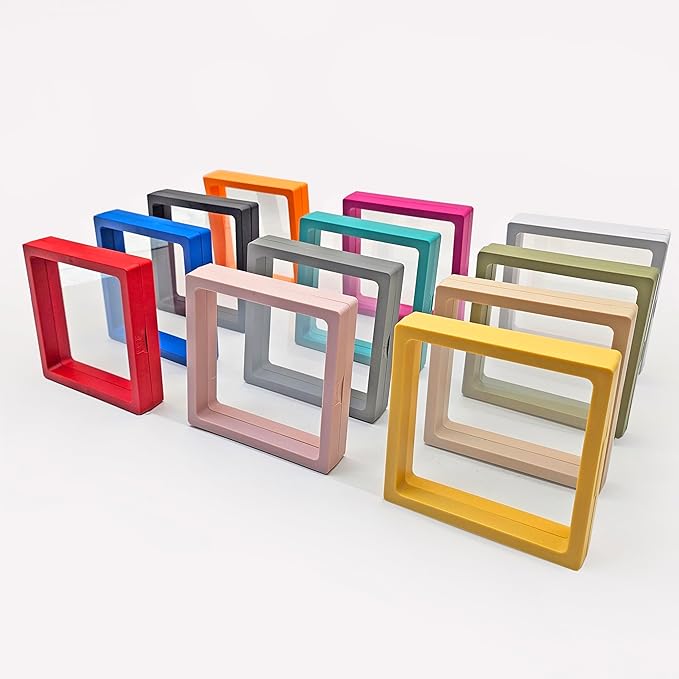 12PCS 3D Floating Frame Display Stand, Jewelry Box, Gift Box, Ornament Organizer, Small Travel Jewelry Box, PE Film Anti-Oxidation, Suspended Display Box Stackable (4.33 * 4.33, Type 5)