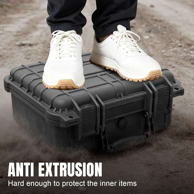 13.6X11.4X6 Inch Hard Case, Portable Weather Waterproof Protective Camera Case with Customizable Foam, Foam Case Fit Use of Drones, Camera, Equipments, Black,upgraded