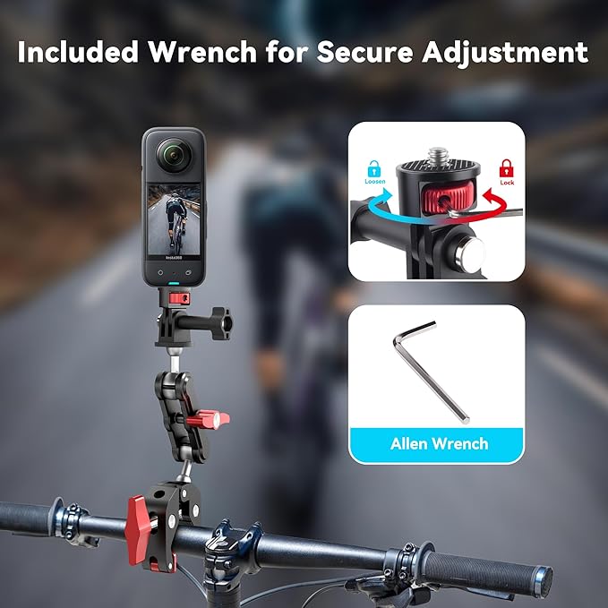Camera Clamp Mount & 360°Ball Head Magic Arm with Adapter for Go pro, Aluminum Double Ball Head Adapters, Heavy Duty Super Clamp with 1/4"-20 & 3/8"-16 Thread (with 1/4" Conversion Adapter)-SJ009
