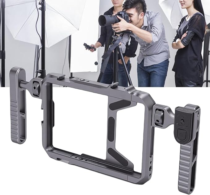 Smartphone Video Rig, Aluminum Alloy Universal Phone Cage Built in Bluetooth Remote Universal Adjustable Vlogging Case with 1/4 inch UNC and Cold Shoe Mount for Recording