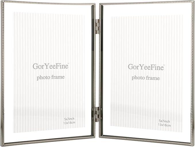 Silver 5x7'' Double Floating Photo Frame | Fits 2x3“ to 4x6” Photos | Metallic Lace Edge | Desktop/Shelf Adjustable Photo Frame | Elegant Gift Idea for Weddings,Thanksgiving and more